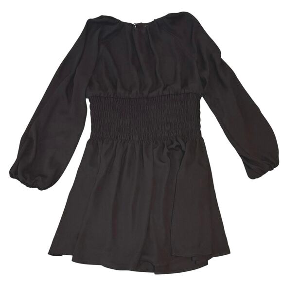 Madewell Black Chiffon Smocked Waist Long Sleeve Mini Dress M NWT - Picture 5 of 9